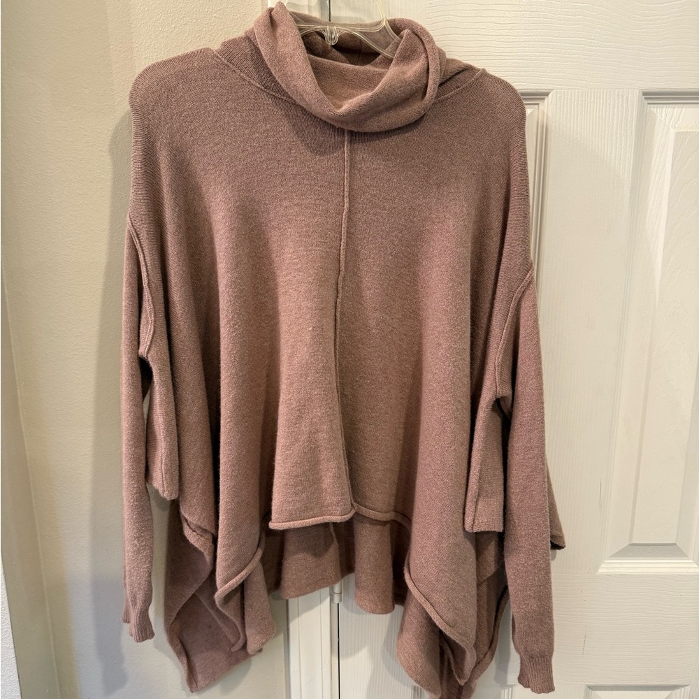 By together Cowl Neck Poncho Flowy Medium Camel Color Top